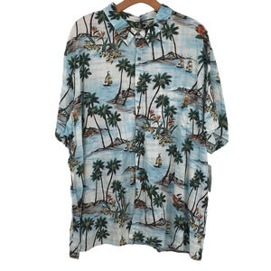Batik Bay Button Up‎ Shirt Mens 4XB Aqua Sports Beach Tropical Hawaiian Summer